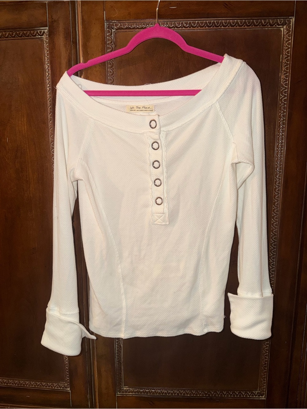 Free people Women's White Long-Sleeve Henley Top